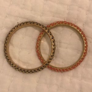 Set of 2 Lilly Pulitzer Bangles Gold Pink Navy